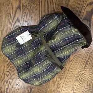 Barbour Olive & Tartan Quilted Dog Jacket with Cord Collar